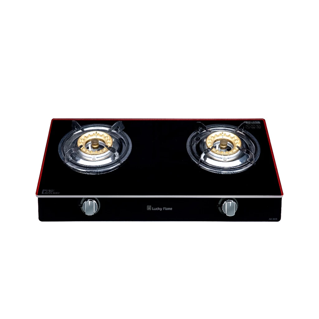 Lucky Flame เตาแก๊สตั้งโต๊ะ 2 หัว รุ่น AG-102S หัวเตาทองเหลือง หน้ากระจกนิรภัย