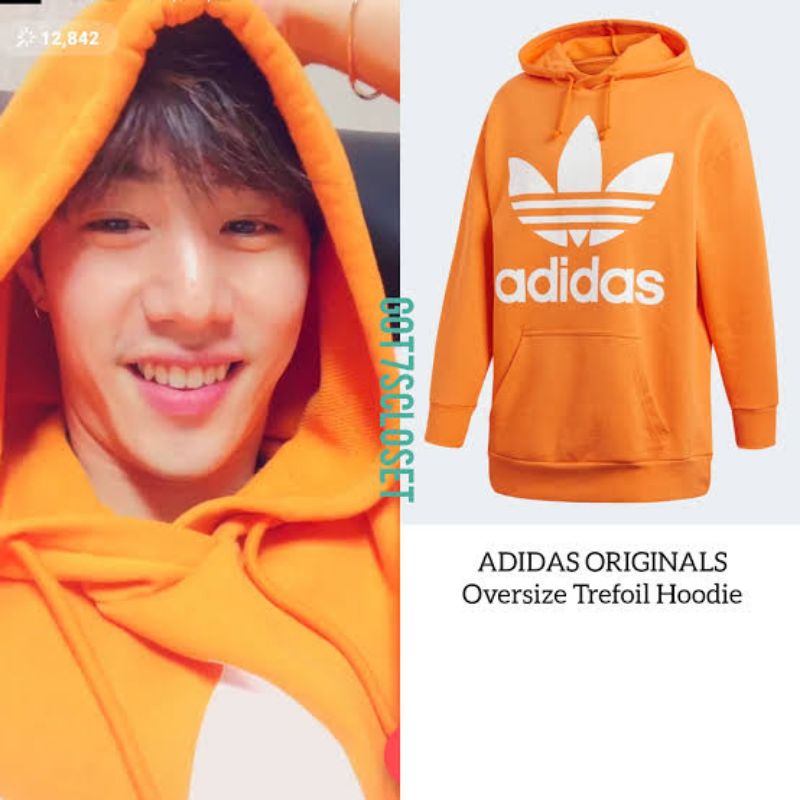 พร้อม-ส่ง-adidas-originals-oversize-trefoil-hoodie-mark-got7-ของแท้