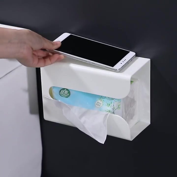 smileshop-กล่องทิชชู่ติดผนัง-มีแผ่นกาวติดยึดผนัง-ไม่ต้องเจาะผนังwall-mounted-tissue-box