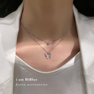 สินค้า Spring new arrival double layer butterfly silver necklace