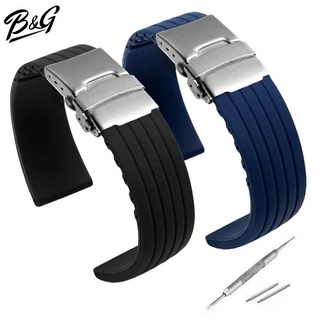 สินค้า B&G สายนาฬิกา Silicone Strap เเบบนิ่ม สายยางซิลิโคน ลายเส้นตรงสี่เส้นแนวยาว มีขนาด 18 mm, 20 mm, 22 mm, 24 mm