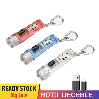 DECEBLE Mini Keychain Torch with Buckle USB Rechargeable EDC Emergency Flashlight