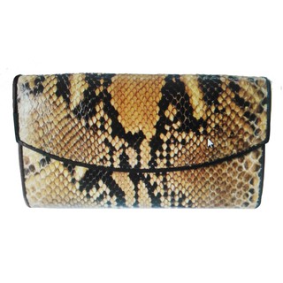 กระเป๋าหนังงูเหลือม ทรงยาว สองพับ Genuine Python Leather Bifold Long Clutch Wallet