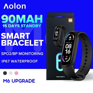 Aolon M6 สมาร์ทสร้อยข้อมือสายฟิตเนสติดตามอัตราการเต้นหัวใจและความดันโลหิต หน้าจอ 5 สีหน้าจอสมาร์ทสายรัดข้อมือกีฬาสำหรับ Xiaomi