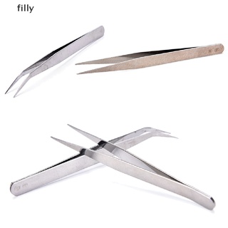 [FILLY] 2pcs Stainless Steel Straight Elbow Tweezers Patchwork Hook Pick-up Makeup Tools DFG