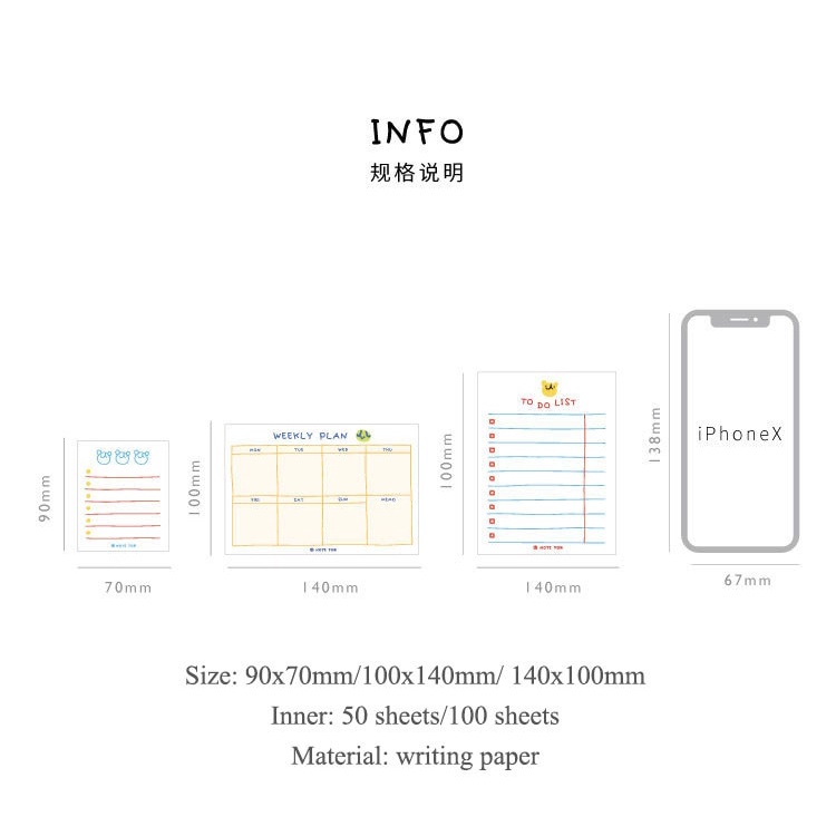 jianwu-แผ่นกระดาษโน้ต-ลายน่ารัก-รายสัปดาห์-สําหรับเครื่องเขียน-สํานักงาน-โรงเรียน-100-แผ่น-50-แผ่น