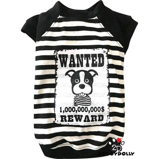 Petcloths -Doggydolly  เสื้อผ้าแฟชั่น  สัตว์เลี้ยง หมาแมว  คอกลม สีดำขาวลายทาง นักโทษ wanted  ขนาดไซส์ 1-9 โล -T620