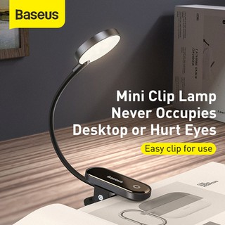 Baseus LED โคมไฟ Clip Table Lamp โคมไฟตั้งโต๊ะ Stepless Dimmable Wireless Desk Lamp Touch USB Rechargeable Reading Light LED Night Light Laptop Lamp