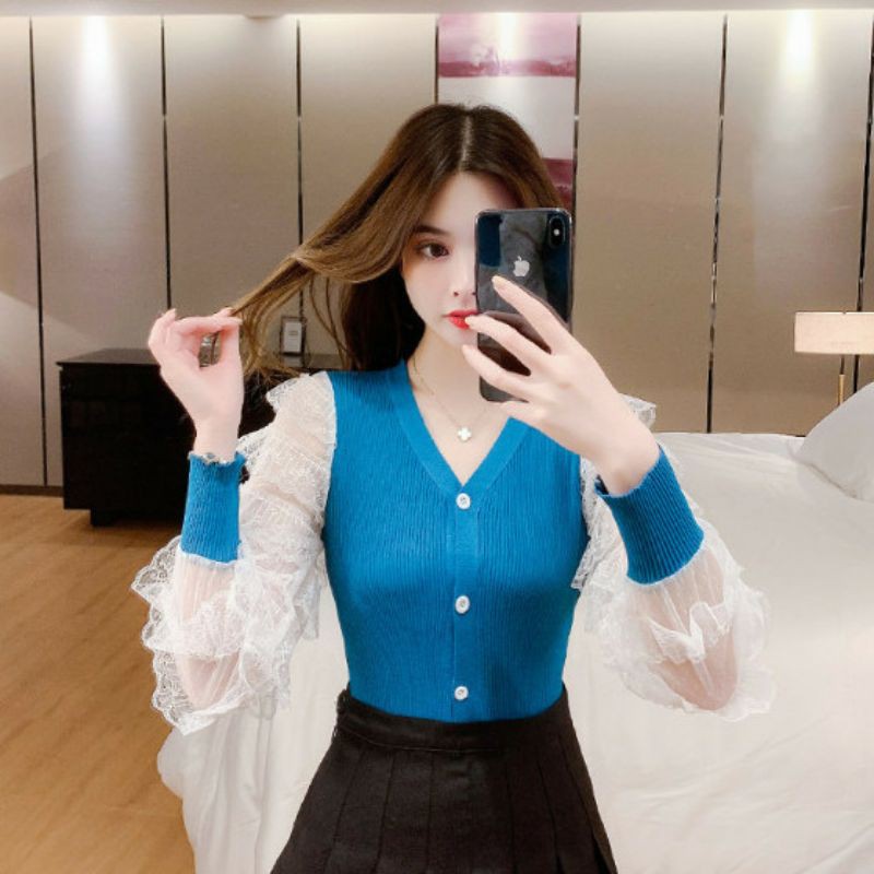 ey-official-1790-พร้อมส่งเสื้อแขนยาวตัวเสื้อเป็นผ้าไหมพรม-แขนผ้าซีฟอง