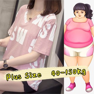 【Plus Size】เสื้อยืดแขนสั้น ทรงหลวม ขนาดใหญ่ สไตล์เกาหลี สําหรับผู้หญิง รองรับ 150 กก.