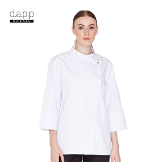dapp Uniform เสื้อเชฟ เข้ารูป แขนสามส่วน Jane White Chef Jacket with Press Buttons สีขาว(TJKW1015)