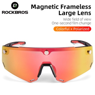 Rockbros 2 In 1 แว่นตากันแดด เลนส์โพลาไรซ์ HD ป้องกันรังสียูวี ไม่มีกรอบแว่น ขนาดใหญ่ สําหรับขี่จักรยาน MTB