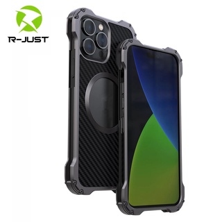 [R-JUST] Metal Carbon Fiber Wireless Charger Case For iPhone 15 ProMax 14 13 12 Pro Max 14Plus 12mini 13mini with Camera Lens Protection Magnetic Phone Cover Slim Bumper Fundas