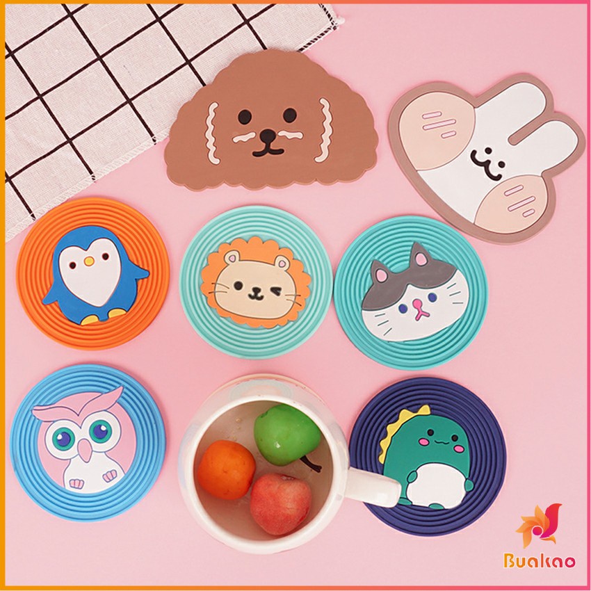 buakao-ที่รองแก้ว-pvc-ลายการ์ตูน-วัสดุกันลื่น-ล้างได้-ทนความร้อน-cartoon-pvc-coaster