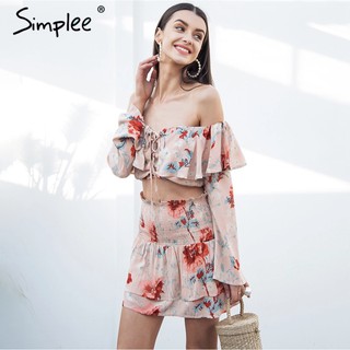 ‼️SALE‼️พร้อมส่ง Simplee PINK Boho Shoulder Off FLOWER Set