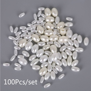 [พร้อมส่ง] ลูกปัดไข่มุกจําลอง ทรงวงรี สําหรับทําเครื่องประดับ งานฝีมือ 100 ชิ้น ต่อแพ็ค [จัดส่งด่วน]