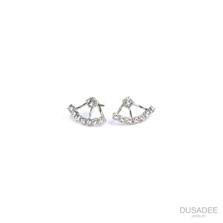 Adorn Earrings ต่างหูเงินแท้ ชุบทองคำขาว ประดับเพชรสวิตน้ำ100 แบรนด์ Dusadee Jewelry