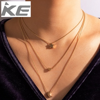 Necklace Jewelry Simple Gold Pentagram Love Moon Pendant 3 Necklace for girls for women low pr