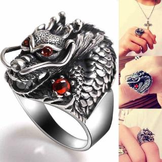 ภาพหน้าปกสินค้าFashion Silver Punk Chinese Dragon Rings King Biker Charm Ring for Men Women ซึ่งคุณอาจชอบสินค้านี้