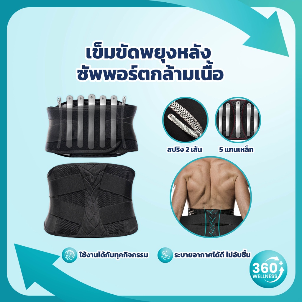 360wellness-ศูนย์รวมอุปกรณ์เพื่อสุขภาพ-เข็มขัดพยุงหลัง-5แกนเหล็ก-สปริง2เส้น-ที่พยุงหลังแก้ปวดหลัง-เข็มขัดพยุงเอว