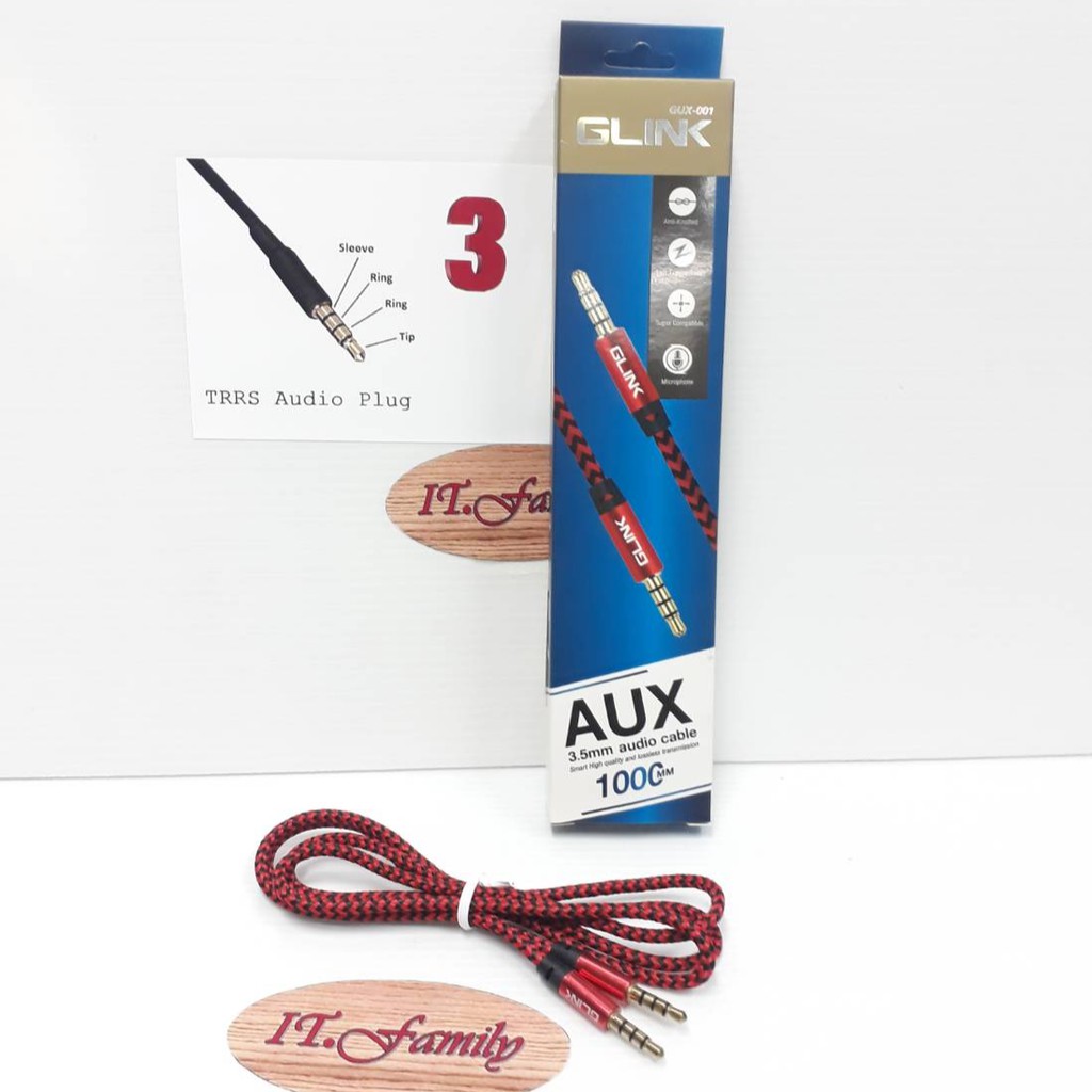 สาย-aux-แจ็ค-3-5มม-หัวตรง-แบบ-3ขีด-สายถัก-สีดำแดง-สายยาว-1-เมตร-glink-รุ่น-gux-001-ออกใบกำกับภาษีได้