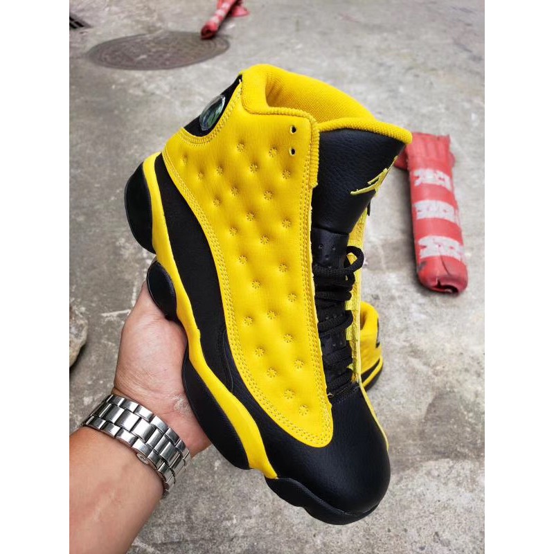 air-jordan-13-mens-high-top-black-and-yellow-breathable-sneakers