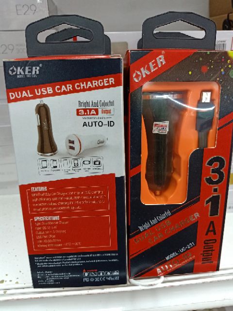 หัวชาร์ตในรถยนต์-2ช่อง-oker-car-usb-charger-usb-3-1a-uc-231-dual-usb