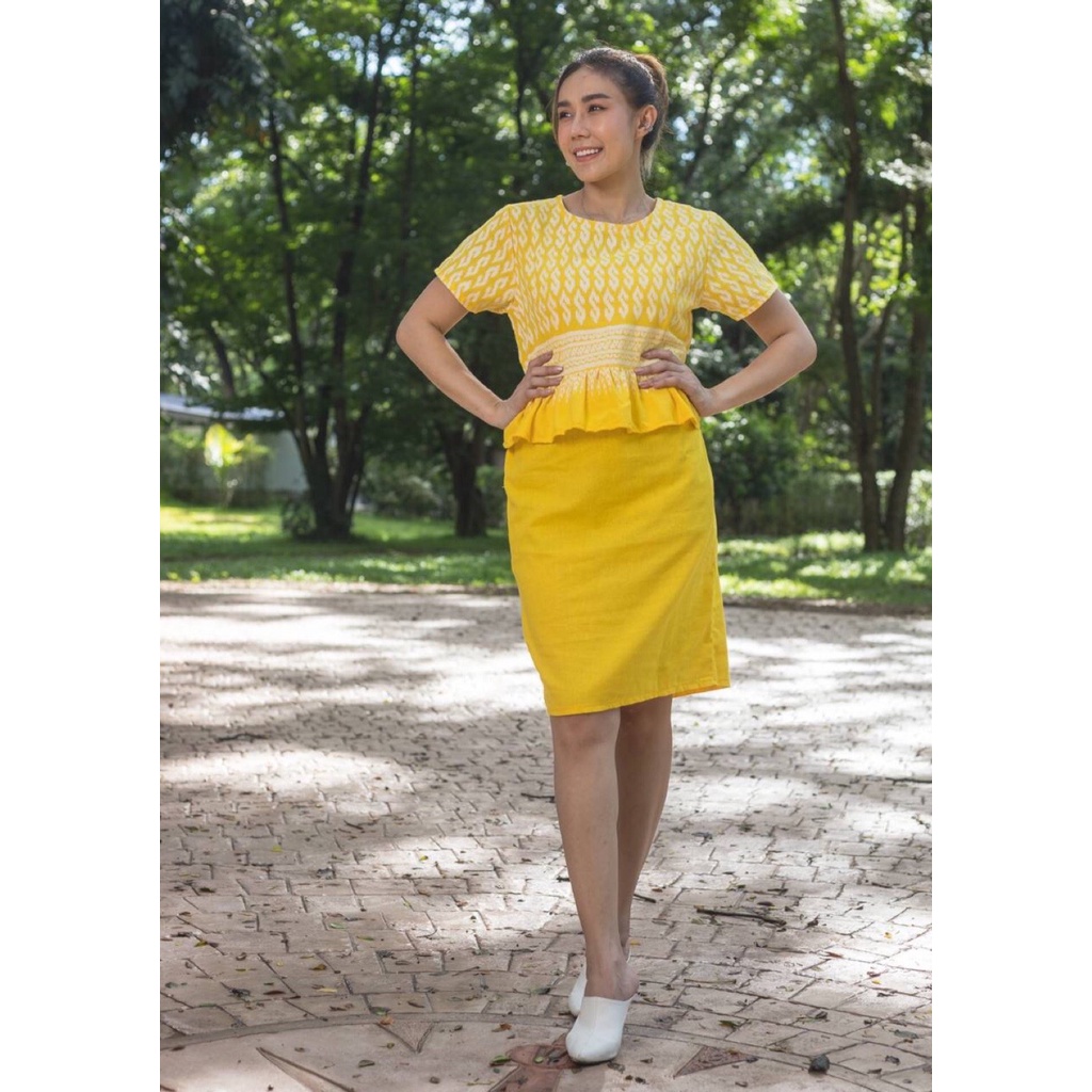 เดรสผ้าไทยลายขอ ไซส์ 40-52 ใส่ทำงาน-ออกงาน สวยแพงไม่เกรงใจ ยี่ห้อ [ชื่อร้าน/ไม่ระบุ] มุมมองที่ 5