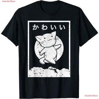 Scarlet Store 100%cotton เสื้อยืดผู้ชาย Kawaii Cat Shirt. Retro Style Anime T-Shirt men เสื้อ ยืด ผู้ชาย คอกลม โอเวอร์ ไ