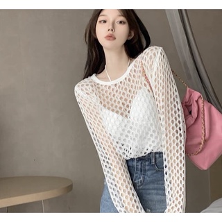 diary(9801)เสื้อถักผ้าทอโอเว่อร์ไซด์ คอกลม แขนยาว เซ็กซี่ chic