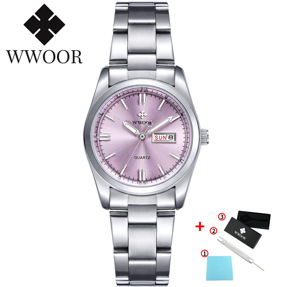 รูปภาพสินค้าแรกของWWOOR นาฬิกาข้อมือผู้หญิง นาฬิกาควอตซ์ กันน้ำ กันน้ำ แฟชั่นสำหรับผู้หญิง-8804