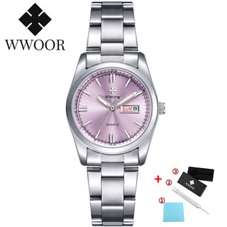 สินค้า WWOOR  นาฬิกาข้อมือผู้หญิง  นาฬิกาควอตซ์  กันน้ำ  กันน้ำ แฟชั่นสำหรับผู้หญิง-8804