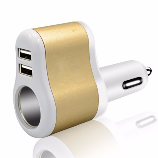 รูปภาพสินค้าแรกของ3 in 1 Car Charger (2 USB Port + 1 Socket)