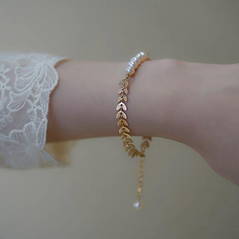 สร้อยข้อมือมุกน้ําจืด-ชุบทอง-14k-สามารถปรับได้-สําหรับผู้หญิง