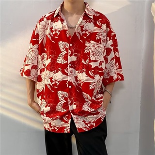 เสื้อเชิ้ตแขนสั้นลําลอง ทรงหลวม ลายดอกไม้ ขนาดเล็ก สไตล์ญี่ปุ่น วินเทจ เหมาะกับเดินชายหาด แฟชั่นฤดูร้อน สําหรับคู่รัก