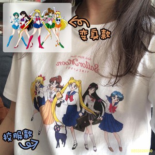เสื้อยืดผ้าฝ้ายพิมพ์ลายขายดี 🔊🔊New Sailor Moon อะนิเมะการ์ตูน all-match การพิมพ์หลวมแขนสั้นเสื้อยืดผู้หญิง bottoming เ