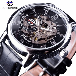 Forsining 3D Literal Design Open Working Black Dial Designer Watches Men Luxury Top Brand Skeleton Mechanical Watch Cloc