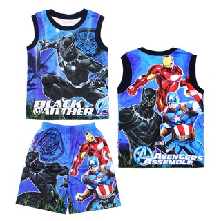 เสื้อผ้าเด็กลายการ์ตูนลิขสิทธิ์แท้เด็กผู้ชาย/ผู้หญิง BLACK PANTHER เสื้อเด็กผ้ามัน Avengers DMA243-16