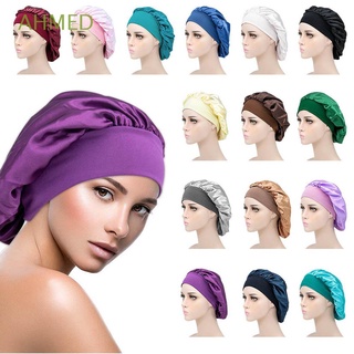 AHMED Comfortable Shower Caps Wide Satin Bonnet Sleeping Hat Women Silk Elastic Nightcap Bath Head Cover Hair Cap/Multicolor