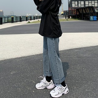 ZQ 👖มีไซส์ XS-2XL กางเกงยีนส์ เอวสูงแนววินเทจ เท้ากว้าง กางเกงยีนส์ขายาว เสื้อผ้าสตรี ดูผอมและตรง