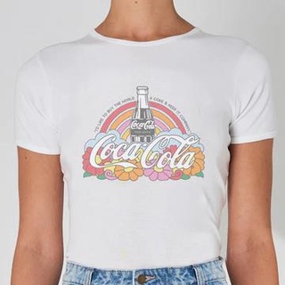 【cotton Tshirts👕】เสื้อยืดผู้ชายและผู้หญิง Coca-Cola Rainbow Floral Stained Glass Coke Bottle T-Shirt