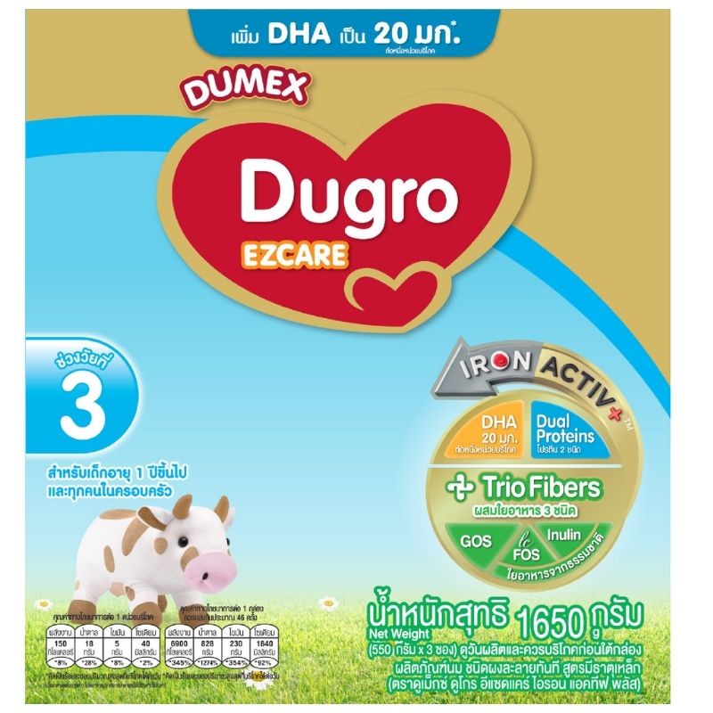 ภาพสินค้าDumex(ดูเม็กซ์) Durgo อีแซดแคร์ ไอรอน แอคทีฟ พลัส สูตร 3 1650 กรัม นมผงดัดแปลงสูตรต่อเนื่องสำหรับทารกและเด็กเล็ก จากร้าน dumex_officialshop บน Shopee ภาพที่ 1
