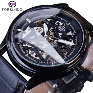 Forsining Full Black Fashion Classic Mechanical Wristwatches for Men Black Band Luminous Hands Heren Horloge Skeleton Cl