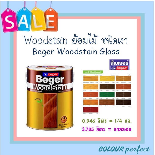 พร้อมส่ง-beger-woodstain-ย้อมไม้วู๊ดสเตน-ชนิดเงา-ขนาดแกลลอน-มีเฉดสีให้เลือก