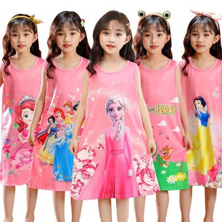 ราคาชุดนอนเด็กผู้หญิงทรงกระโปรงลายการ์ตูน95cm-135cm นื้อผ้านิ่มใส่สบาย พร้อมส่งจากไทย