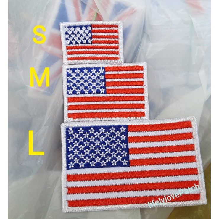 ภาพหน้าปกสินค้าธงชาติ USA  สินค้าไทย สวยตรงปก  สินค้าพร้อมส่ง อาร์มธงชาติอเมริกา ธงยุโรป ตัวรีดติดเสื้อ หมวก กระเป๋า ติดเสื้อแจ็คเกต