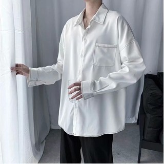 ภาพหน้าปกสินค้าเสื้อเชิ้ิ้ต แขนยาว ทรงหลวม สีขาว ใส่รับลมร้อน สไตล์เกาหลี ฮาราจูกุ สำหรับผู้ชาย ที่เกี่ยวข้อง
