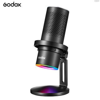 Godox EM68X Desktop Condenser Microphone USB Mic with RGB Atmosphere Light 4 Pickup Patterns APP Smart Control Mute Real-time Monitoring USB Plug-and-Play with Shock Mount for Onli