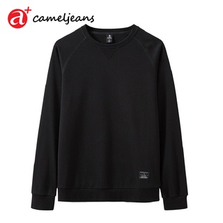 Cameljeans เสื้อยืดกันหนาวคอกลมแขนยาวสีพื้นสําหรับผู้ชาย