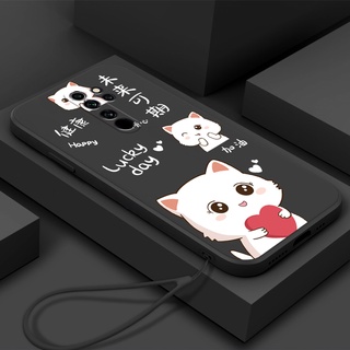 เคสโทรศัพท์มือถือ tpu กันลื่น ขอบตรง ลายแมวน่ารัก พร้อมสายคล้อง สําหรับ redmi note 9 pro note 9s note 9 note 8 note 8 pro note 10 note 10s note 10 pro